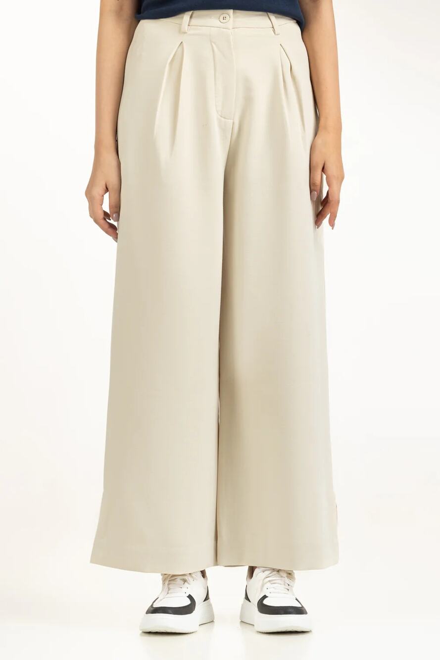 Athleta Pinnacle High Rise Trouser Pants Women Size 8/P Bone Pleated Wide Leg